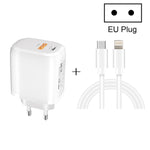 CS-20W ミニポータブル PD3.0 + QC3.0 デュアルポート急速充電器 3A Type-C to 8ピンデータケーブル付き、充電器 + Type-C to 8ピンケーブル