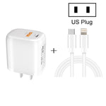 CS-20W ミニポータブル PD3.0 + QC3.0 デュアルポート急速充電器 3A Type-C to 8ピンデータケーブル付き、充電器 + Type-C to 8ピンケーブル