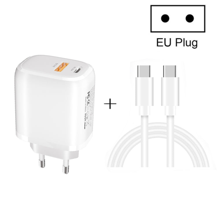 CS-20W ミニポータブル PD3.0 + QC3.0 デュアルポート高速充電器 3A Type-C to Type-Cデータケーブル付き、充電器 + Type-C to Type-Cケーブル