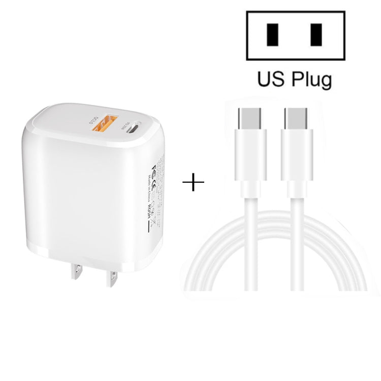 CS-20W ミニポータブル PD3.0 + QC3.0 デュアルポート高速充電器 3A Type-C to Type-Cデータケーブル付き、充電器 + Type-C to Type-Cケーブル