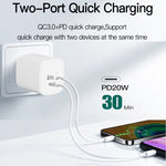 CS-20W ミニポータブル PD3.0 + QC3.0 デュアルポート高速充電器 3A Type-C to Type-Cデータケーブル付き、充電器 + Type-C to Type-Cケーブル