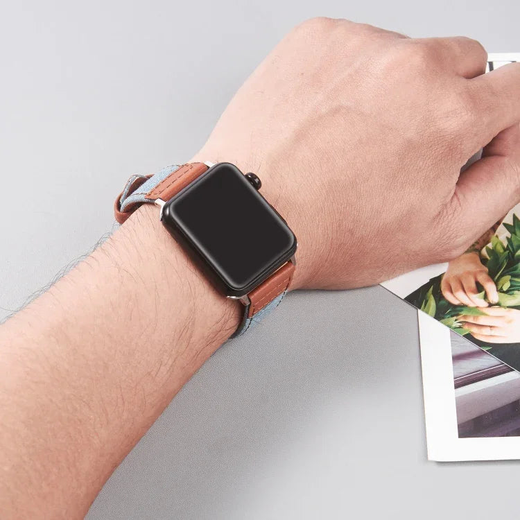 シルバーバックルレザーストラップ Apple Watch Series 7 41mm / 6&SE&5&4 40mm / 3&2&1 38mm、7 45mm / 6&SE&5&4 44mm / 3&2&1 42mm用