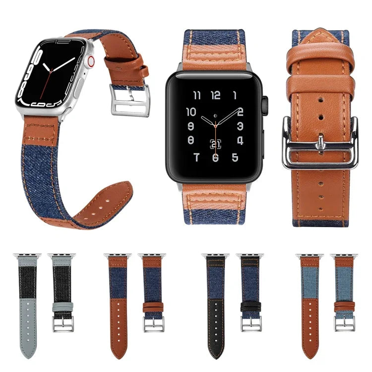 デニムフィットレザー交換用ウォッチストラップ Apple Watch Series 7 41mm / 6&SE&5&4 40mm / 3&2&1 38mm、7 45mm / 6&SE&5&4 44mm / 3&2&1 42mm対応