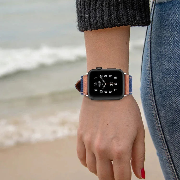 デニムフィットレザー交換用ウォッチストラップ Apple Watch Series 7 41mm / 6&SE&5&4 40mm / 3&2&1 38mm、7 45mm / 6&SE&5&4 44mm / 3&2&1 42mm対応