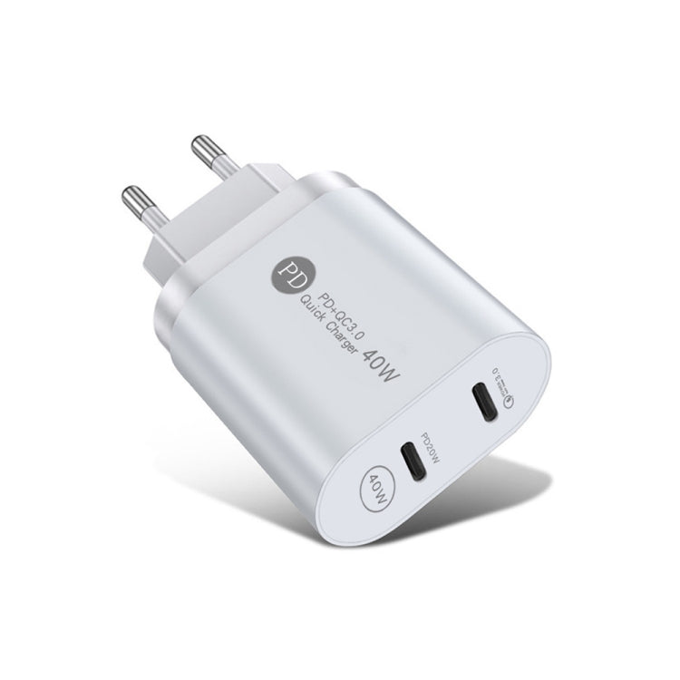 002 40W デュアルポート PD / Type-C 急速充電器 iPhone / iPadシリーズ用、EUプラグ、EUプラグ