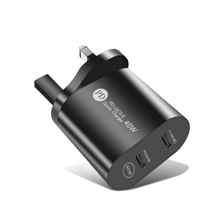 002 40W デュアルポート PD USB-C / Type-C 急速充電器 iPhone / iPadシリーズ用、UKプラグ、UKプラグ