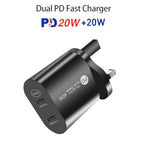 002 40W デュアルポート PD USB-C / Type-C 急速充電器 iPhone / iPadシリーズ用、UKプラグ、UKプラグ