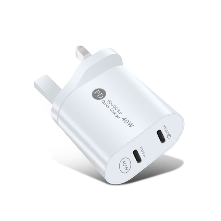 002 40W デュアルポート PD USB-C / Type-C 急速充電器 iPhone / iPadシリーズ用、UKプラグ、UKプラグ