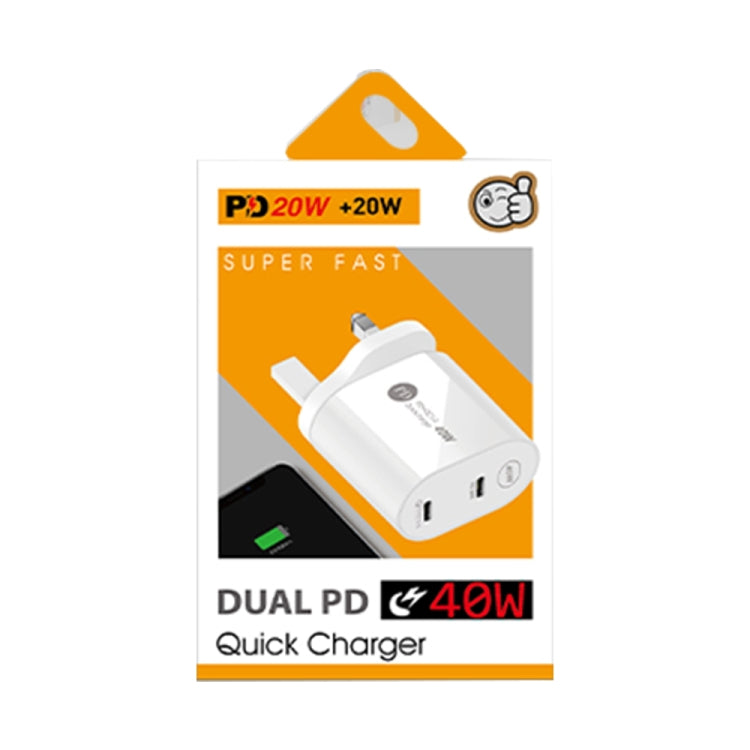 002 40W デュアルポート PD USB-C / Type-C 急速充電器 iPhone / iPadシリーズ用、UKプラグ、UKプラグ