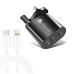 002 40W デュアルポート PD / Type-C 急速充電器 USB-C to 8ピンデータケーブル付き、UKプラグ、UKプラグ + Type-C to 8ピンケーブル