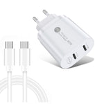 002 40W PD3.0 デュアルポート USB-C / Type-C充電器 Type-C to Type-Cデータケーブル付き、EUプラグ + Type-C to Type-Cケーブル