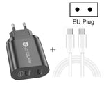 002 40W PD3.0 デュアルポート USB-C / Type-C充電器 Type-C to Type-Cデータケーブル付き、EUプラグ + Type-C to Type-Cケーブル