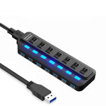7ポート USB 3.0 ハブ 独立スイッチ付きスプリッター