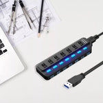 7ポート USB 3.0 ハブ 独立スイッチ付きスプリッター