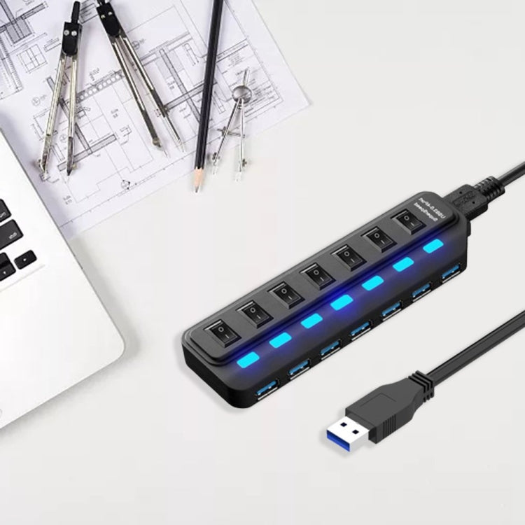 7ポート USB 3.0 ハブ 独立スイッチ付きスプリッター