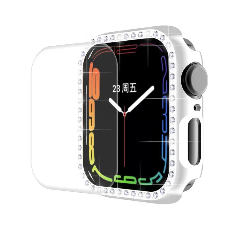 ENKAY Hat-Prince 電気めっきPCダイヤモンドウォッチケース + フルカバレッジ曲面PETスクリーンプロテクター フィルム Apple Watch Series 7 45mm用