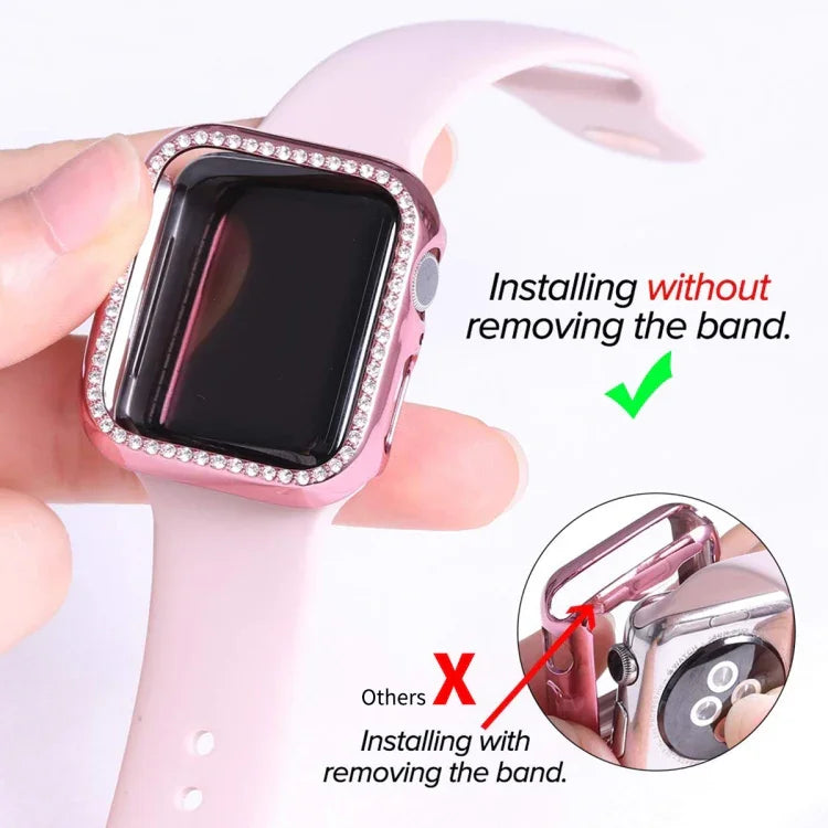 ENKAY Hat-Prince 電気めっきPCダイヤモンドウォッチケース + フルカバレッジ曲面PETスクリーンプロテクター フィルム Apple Watch Series 7 45mm用