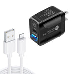 PD25W USB-C / Type-C + QC3.0 USB デュアルポート急速充電器 USB to 8ピンデータケーブル付き、USプラグ、USプラグ + USB to 8ピンケーブル