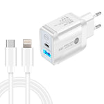 PD25W USB-C / Type-C + QC3.0 USB デュアルポート急速充電器 USB-C to 8ピンデータケーブル付き、EUプラグ、EUプラグ + USB-C to 8ピンケーブル