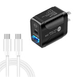 PD25W USB-C / Type-C + QC3.0 USBデュアルポート高速充電器 USB-C to USB-Cデータケーブル付き、USプラグ、USプラグ＋USB-C to USB-Cケーブル