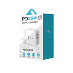 PD25W USB-C / Type-C + QC3.0 USBデュアルポート高速充電器 USB-C to USB-Cデータケーブル付き、UKプラグ、UKプラグ＋USB-C to USB-Cケーブル
