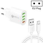 QC-04 QC3.0 + 3ポートUSB2.0 マルチポート充電器 3A USB to Type-Cデータケーブル付き、EUプラグ、EUプラグ＋Type-Cケーブル