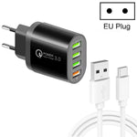 QC-04 QC3.0 + 3ポートUSB2.0 マルチポート充電器 3A USB to Type-Cデータケーブル付き、EUプラグ、EUプラグ＋Type-Cケーブル
