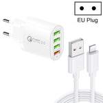QC-04 QC3.0＋3ポートUSB2.0 マルチポート充電器 3A USBから8ピンデータケーブル付き、EUプラグ、EUプラグ＋8ピンケーブル