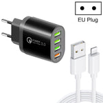 QC-04 QC3.0＋3ポートUSB2.0 マルチポート充電器 3A USBから8ピンデータケーブル付き、EUプラグ、EUプラグ＋8ピンケーブル