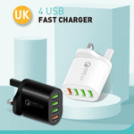 QC-04 QC3.0＋3ポートUSB2.0 マルチポート充電器 3A USBから8ピンデータケーブル付き、UKプラグ、UKプラグ＋8ピンケーブル