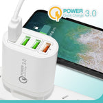 QC-04 QC3.0＋3ポートUSB2.0 マルチポート充電器 3A USBから8ピンデータケーブル付き、UKプラグ、UKプラグ＋8ピンケーブル