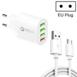 QC-04 QC3.0 + 3ポートUSB2.0 マルチポート充電器 3A USB to Micro USBデータケーブル付き、EUプラグ、EUプラグ＋Micro USBケーブル