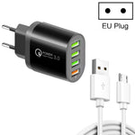 QC-04 QC3.0 + 3ポートUSB2.0 マルチポート充電器 3A USB to Micro USBデータケーブル付き、EUプラグ、EUプラグ＋Micro USBケーブル