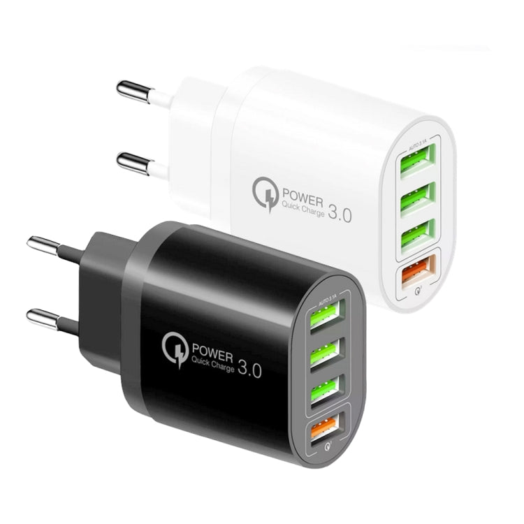 QC-04 QC3.0 + 3ポートUSB2.0 マルチポート充電器 3A USB to Micro USBデータケーブル付き、EUプラグ、EUプラグ＋Micro USBケーブル