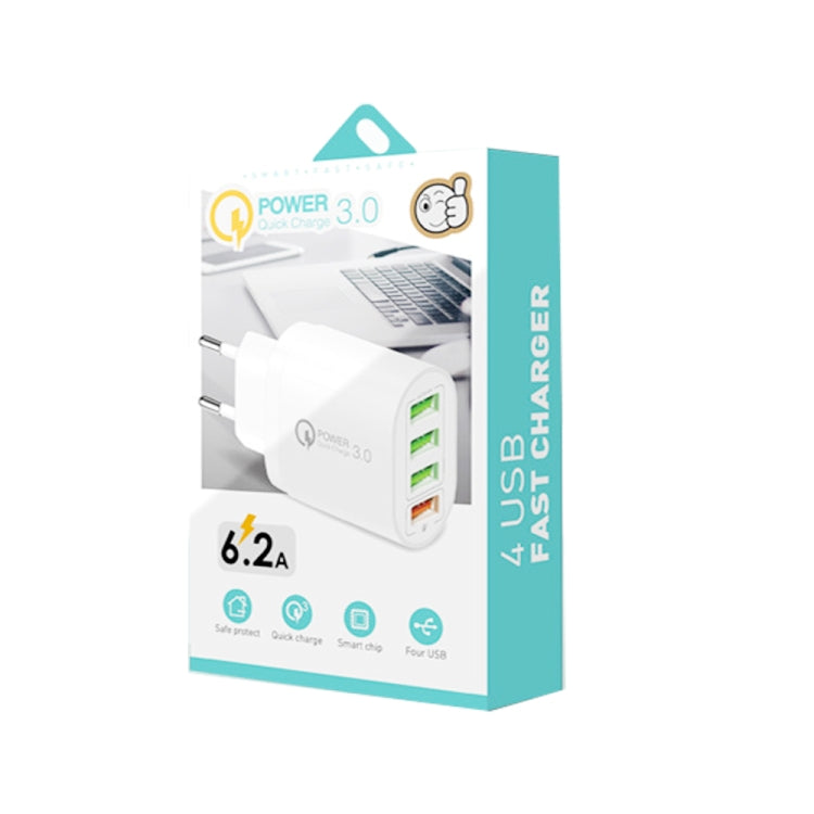 QC-04 QC3.0 + 3ポートUSB2.0 マルチポート充電器 3A USB to Micro USBデータケーブル付き、EUプラグ、EUプラグ＋Micro USBケーブル