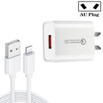 CA-25 QC3.0 USB 3A 急速充電器 USB to 8ピンデータケーブル付き、AUプラグ、AUプラグ + 8ピンケーブル
