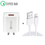 CA-25 QC3.0 USB 3A 急速充電器 USB to 8ピンデータケーブル付き、AUプラグ、AUプラグ + 8ピンケーブル