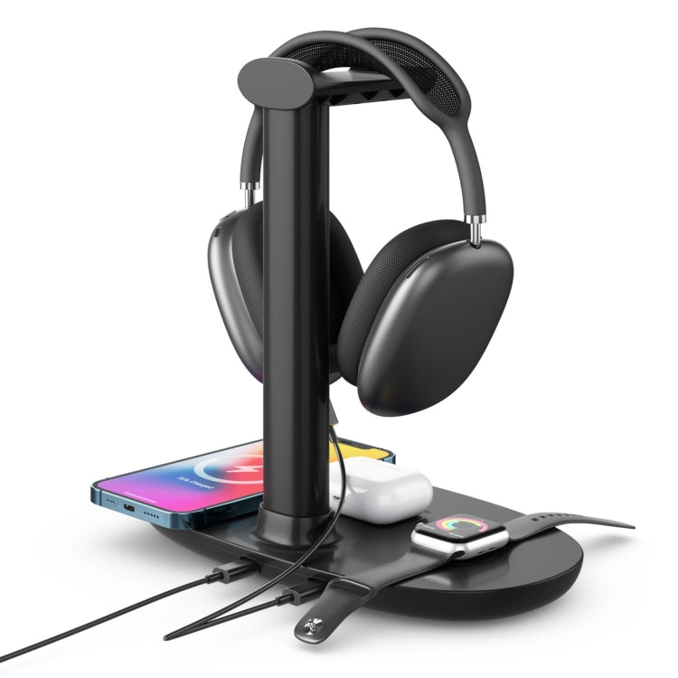 B-15A 4-in-1 ヘッドセットホルダー ワイヤレス充電器 スマートフォン＆iWatch＆AirPods対応