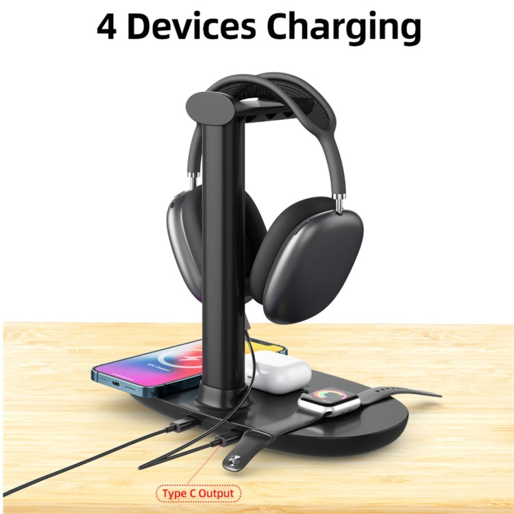 B-15A 4-in-1 ヘッドセットホルダー ワイヤレス充電器 スマートフォン＆iWatch＆AirPods対応