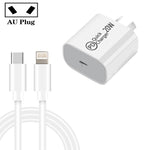 AU-20W PD USB-C / Type-C トラベル充電器 USB-C to 8ピンデータケーブル付き、AUプラグ、AUプラグ + 1m 8ピンPDケーブル、AUプラグ + 2m 8ピンPDケーブル
