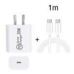 AU-20W PD USB-C / Type-C トラベルチャージャー Type-C to Type-C データケーブル付き、AUプラグ、AUプラグ + 1m PDケーブル、AUプラグ + 2m PDケーブル