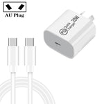 AU-20W PD USB-C / Type-C トラベルチャージャー Type-C to Type-C データケーブル付き、AUプラグ、AUプラグ + 1m PDケーブル、AUプラグ + 2m PDケーブル