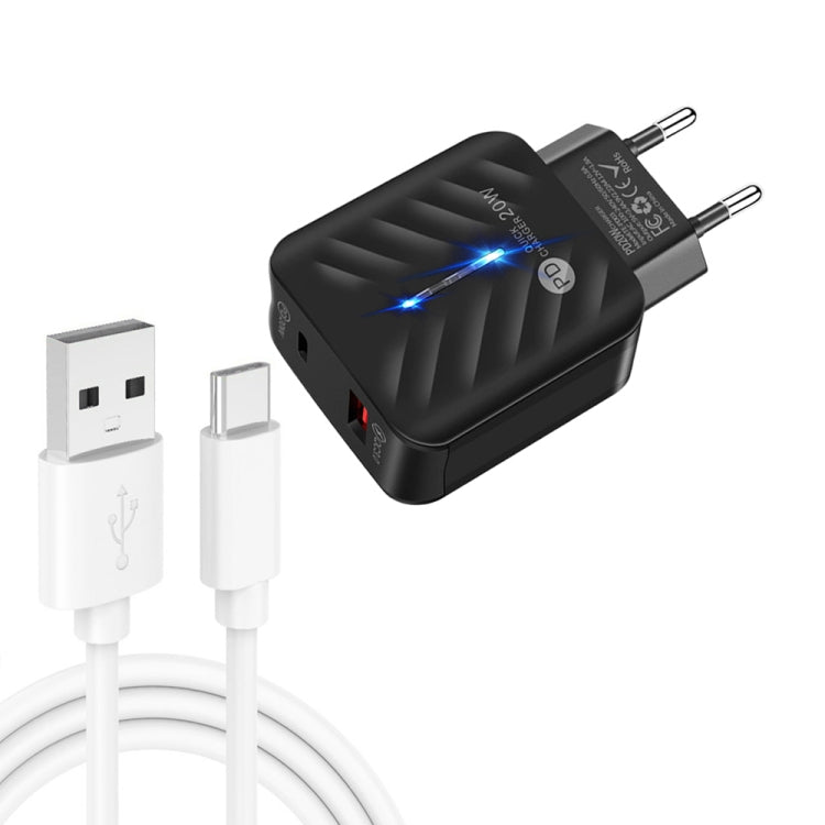 PD03 20W PD3.0 + QC3.0 USBチャージャー USB to Type-Cデータケーブル付き、EUプラグ、EUプラグ、EUプラグ + USB to Type-Cケーブル