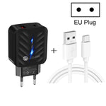 PD03 20W PD3.0 + QC3.0 USBチャージャー USB to Type-Cデータケーブル付き、EUプラグ、EUプラグ、EUプラグ + USB to Type-Cケーブル