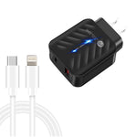 PD03 20W PD3.0 + QC3.0 USB 充電器 Type-C to 8ピンデータケーブル付き、USプラグ、USプラグ + Type-C to 8ピンケーブル