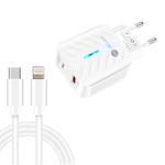 PD03 20W PD3.0 + QC3.0 USB 充電器 Type-C to 8ピンデータケーブル付き、EUプラグ、EUプラグ + Type-C to 8ピンケーブル