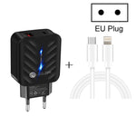 PD03 20W PD3.0 + QC3.0 USB 充電器 Type-C to 8ピンデータケーブル付き、EUプラグ、EUプラグ + Type-C to 8ピンケーブル