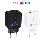 PD03 20W PD3.0 + QC3.0 USBチャージー Type-C to Type-Cデータケーブル付き、EUプラグ、EUプラグ + Type-C to Type-Cケーブル