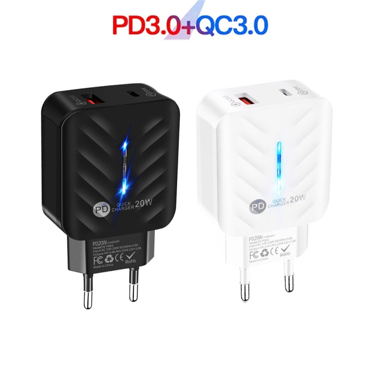 PD03 20W PD3.0 + QC3.0 USBチャージー Type-C to Type-Cデータケーブル付き、EUプラグ、EUプラグ + Type-C to Type-Cケーブル