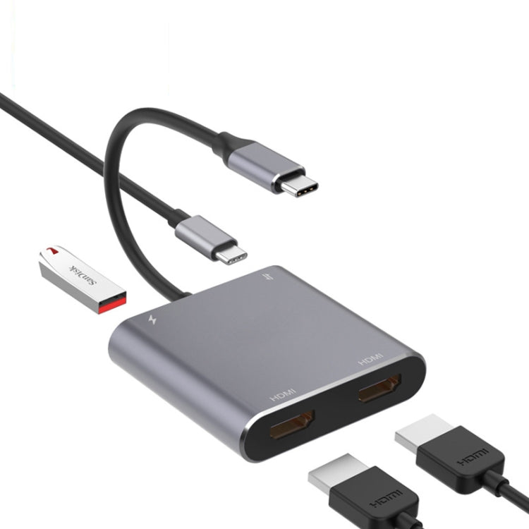4 イン 1 タイプC からデュアル HDMI + USB + タイプC HUB アダプター